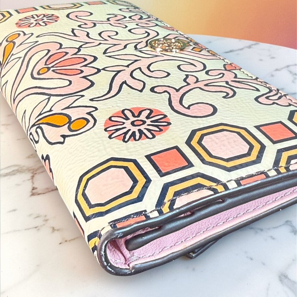 Tory Burch Hicks Garden Party Leather Snap Long Wallet with Tory Burch Dust bag - Picture 11 of 15